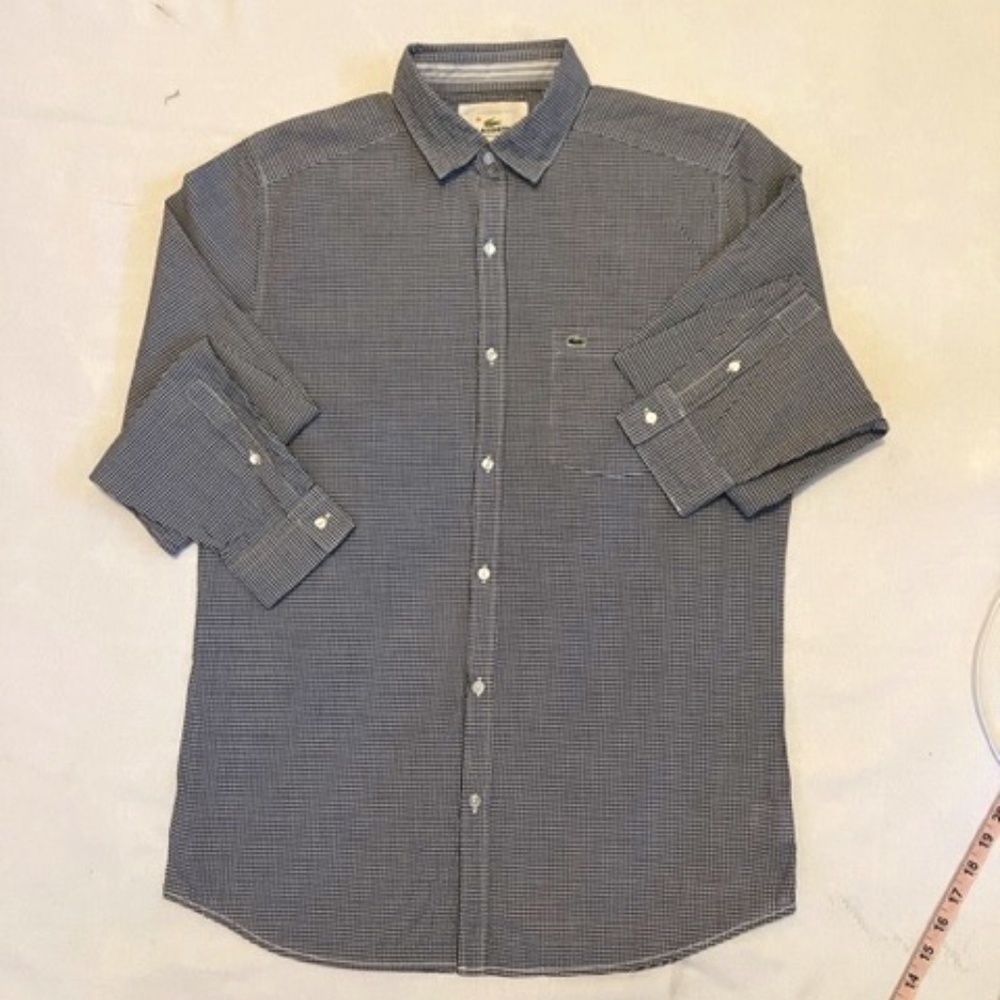 Lacoste Small Lightweight Button-Down L/S Shirt in Navy Gingham MINT!‌‌‌…